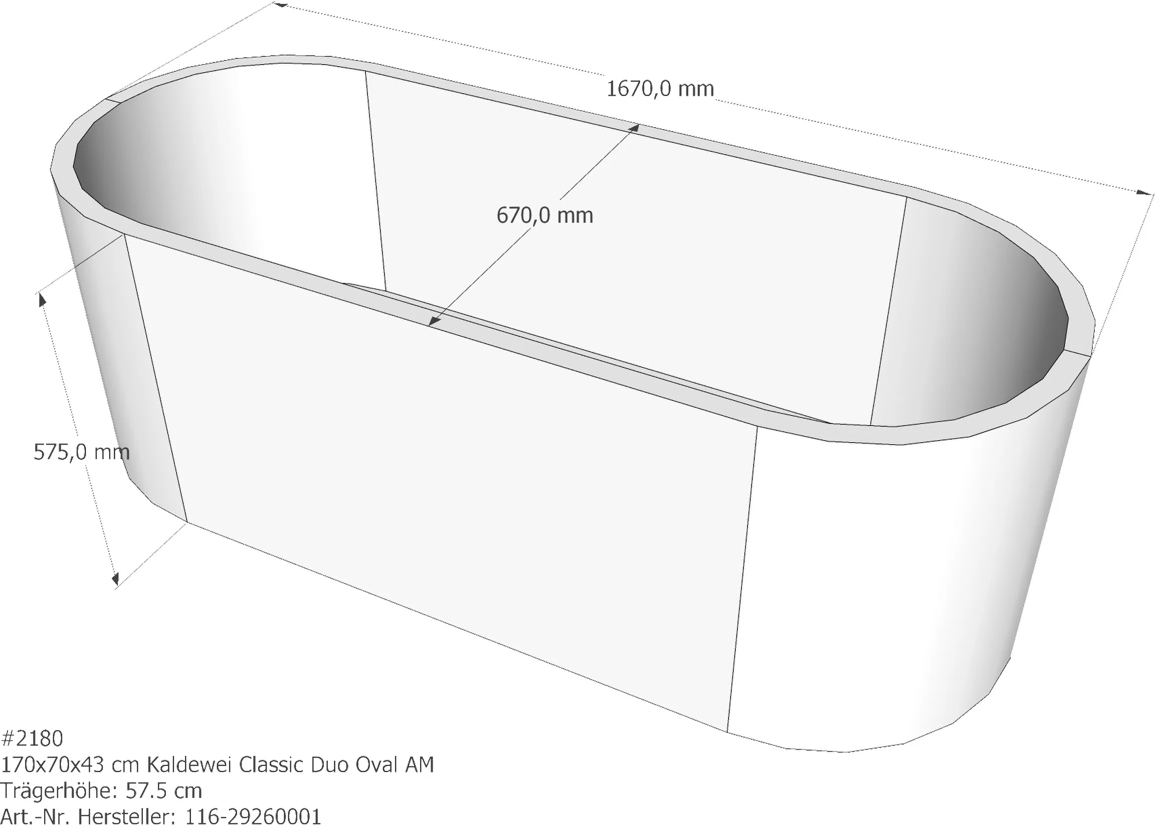 Wannenträger Kaldewei Classic Duo Oval 170x70x42 cm Oval AM