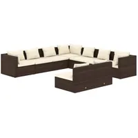 vidaXL 9-tlg Garten-Lounge-Set mit Kissen Braun Poly Rattan Modell 15