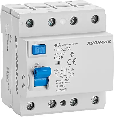Schrack FI-Schutzschalter, AMPARO, 40A, 4-polig, 30mA, vsf., Bauart G, Typ A AR634403--