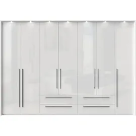 PLACES OF STYLE Drehtürenschrank PLACES OF STYLE "Piano, inklusive Rahmen und Beleuchtung, soft-close-Funktion", weiß (weiß hochglanz), B:322cm H:226cm T:60cm, Spanplatte, Schränke, Drehtürenschrank, UV lackiert, hochglänzend weiß oder beige, FSC-zertifiziert