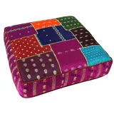 GURU SHOP Orientalisches Eckiges Patchwork Kissen 50 cm, Sitzkissen, Bodenkissen mit Baumwollfüllung - Pink/rot/bunt