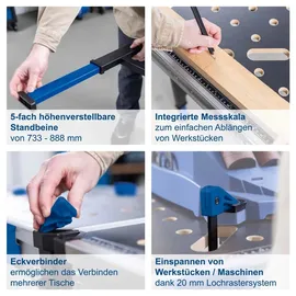 SCHEPPACH Werkbank MDF/Aluminium 848 x 600 x 85 mm blau 5-Fach höhenverstellbar