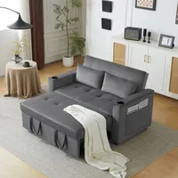 2-Sitzer-Schlafsofa aus Samt, multifunktionales Schlafsofa mit Schlaffunktion, klappbares Schlafsofa mit Getränkehalter und Kissen, für Wohnzimmer,