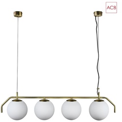 ACB Pendelleuchte MAUI 8163/4L, 4-flammig, 83cm, 4x E27 max. 20W, opal / Antik-Gold ACB-C81634O