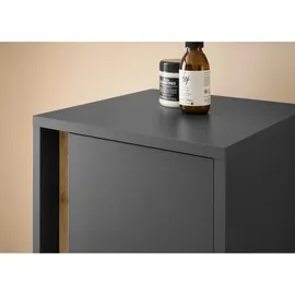 furn.design Bad-Midischrank, grau Eiche Badschrank 34 x 114 cm, - Grau, Naturbelassen