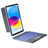 Inateck Hülle mit Tastatur für iPad 10 Generation,Tastatur mit Touchpad für iPad 10th Gen 10,9 Zoll 2022,Abnehmbare,7-Farbiger Hintergrundbeleuchtung,Hoch-/Querformat Ständer,QWERTZ,KB04112