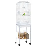 Beyamis Vogelkäfig Für Wellensittiche, Finken, Kanarienvögel Und Sittiche Mit Ständer, Rollen, Ausziehbarer Schublade, Zubehör Und Ablagefach, Weiß, 46,5 X 36 X 157 Cm