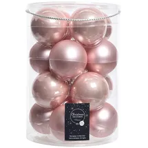 Christmas-Decorations Weihnachtskugeln Glas 8cm x 16 Stück Christbaumkugeln rosa
