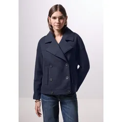 Cabanjacke STREET ONE STUDIO, Damen, Gr. 44, blau (tiefblau), Stoff, Obermaterial: 90% Polyester, 10% Viskose; Futter: 100% Polyester, unifarben, casual, oversize normal, V-Ausschnitt, Langarm Bündchen, Jacken, mit Reverskragen