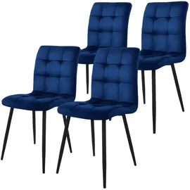 ML-Design Esszimmerstühle 4er Set Dunkelblau, mit Samtbezug, Wohnzimmerstuhl mit Rückenlehne, Polsterstuhl mit Metallbeinen, Ergonomischer Stuhl