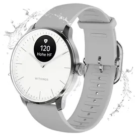 Withings ScanWatch 2 42 mm perlweiß/silber, Sport Flourelastomer-Armband grau/silber