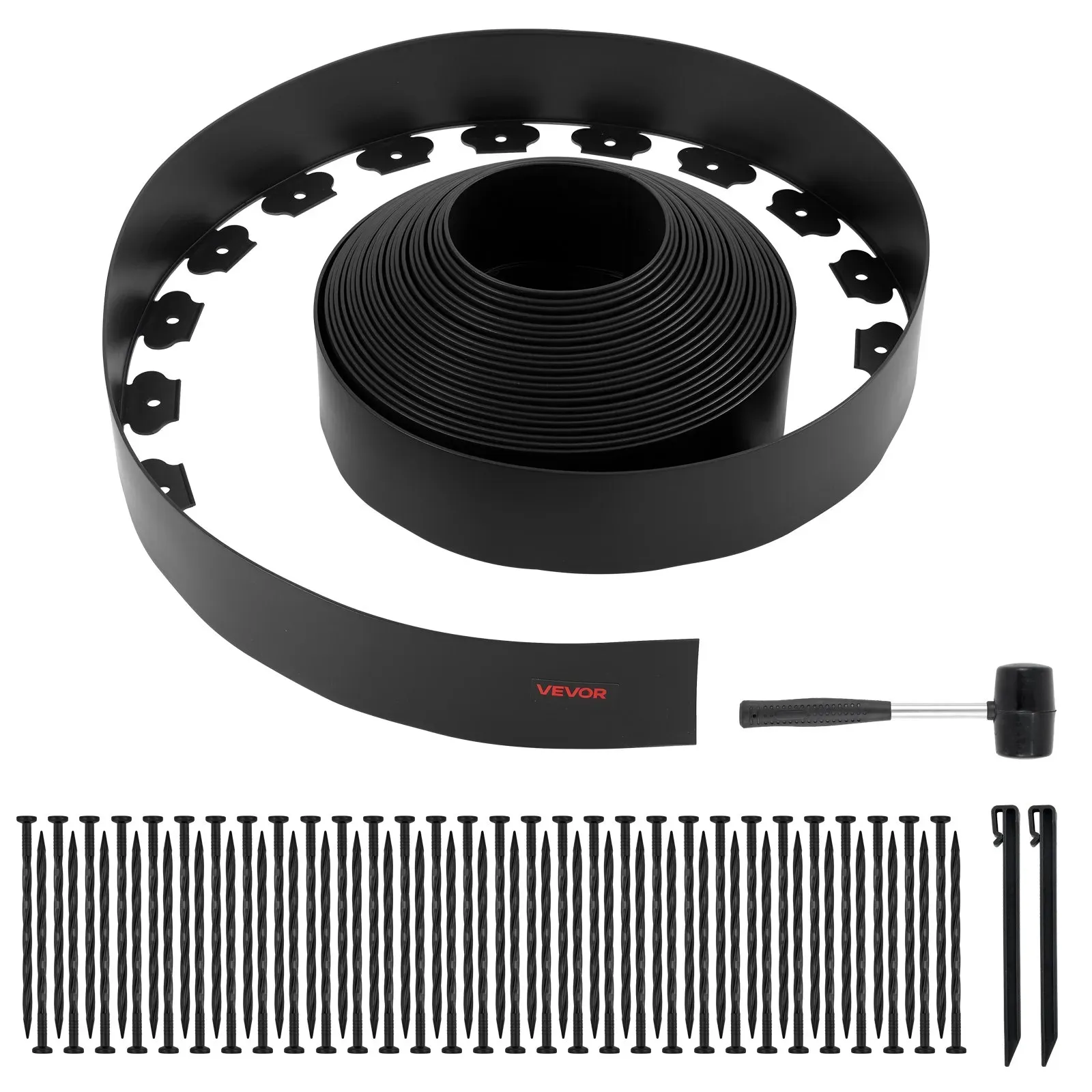 VEVOR Rasenkante, 20 m x 10 cm, Kunststoff-Gartenbegrenzung mit 60 Spikes & 2 Erdspießen, Beeteinfassung, Landschaftseinfassung, Beetumrandung, Zaunbegrenzungen für Blumenbeete & Hofpflaster