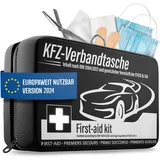 Auto Verbandskasten 2024 [EUROPAWEIT GÜLTIG] & geprüft (StVO konform) - KFZ Erste-Hilfe-Set Verbandstasche DIN 13164 zertifiziert - PKW Verbandkasten Tasche, Erste Hilfe Kasten