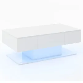Costway Couchtisch mit Beleuchtung Weiß MDF 110 x 60 x 40 cm