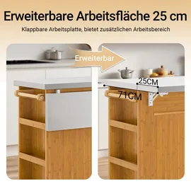 SoBuy Kücheninsel mit 2 Schubladen 107 x 92,5 x 71 cm Natur