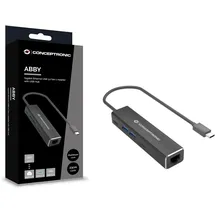 Conceptronic ABBY13B Gigabit Ethernet USB 3.2 Gen 1 Adapter mit USB-Hub, GbE, US