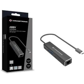 Conceptronic ABBY13B Gigabit Ethernet USB 3.2 Gen 1 Adapter mit USB-Hub, GbE, US
