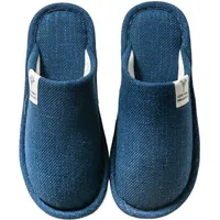 Generisch Hausschuhe Winter Leinenpantoffeln Atmungsaktive Gästepantoffeln Indoor Hausschuhe rutschfest Für Damen Herren Hause Hotel (Navy, 41) - 41 EU