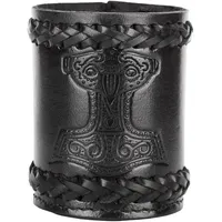 Ulfberth - Hochwertiger Wikinger Würfelbecher mit Mjölnir Motiv, echtes Leder, Mittelalterlicher Lederbecher, LARP, Reenactment (Schwarz