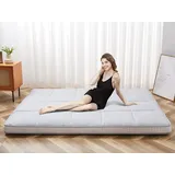SUNYRISY Japanische Futon Matratze, 200 x 140cm Bodenmatratze Faltmatratze mit Aufbewahrungstasche, Faltbare Tragbar Tatami Matratze Gästematratze Klappbett Matratze, Grau