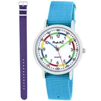 Pacific Time Lernuhr Mädchen Jungen Kinder Armbanduhr 2 Armband hellblau + violett analog Quarz 11038