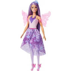 Barbie-Puppe Fantasie-Modeset mit Accessoires inklusive Meerjungfrauen-Schwanzflosse, Feenflügeln und Ketten