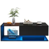 REDOM Couchtisch Moderner schwarzer Couchtisch mit Hochglanz (1-St., mit 1 Schublade,100x50x32cm), mit Glasplatte und Schubladen, kratzfest schwarz