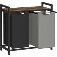 VASAGLE Wäschekorb 2 Fächer, Wäschekorb mit Ablage, 73 x 33 x 72 cm,