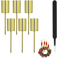 Aitsite 6 Stück Stabkerzenhalter Gold, 2.5 x 11cm Adventskranz Kerzenhalter mit Kappe und Pinzette für Stabkerzen Weihnachtsdekorationen Adventskränze und Tischdekorationen