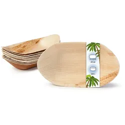 onlyleaf 100 Stück Einwegschale 20cm Palmblattschale Schiffchenform Einweggeschirr Palmblatt Boot biologisch abbaubar biologisch kompostierbar