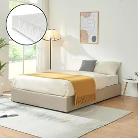 [en.casa] Polsterbett Nola mit Matratze 140x200 cm Leinen Beige [en.casa] Bett, 140 x 200