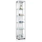 K-Möbel Glasvitrine in Weiss (176x37x33 cm) mit 4 höhenverstellbaren Glasböden, LED - Modellauto Vitrine - Vitrinenschrank - Sammlervitrine