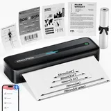 Omezizy Mobiler Drucker A4, M832 Thermodrucker Bluetooth für Unterwegs, 300DPI Monochromer Tragbarer Drucker unterstützt 5 Druckformate, Reisedrucker für Handy und Laptop - Schwarz