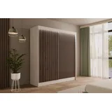 ALTDECOR Schiebetürenschrank VILANv2 (Kleiderschrank Garderobenschrank mit viel Stauraum Moderner Schrank) Vielseitiger Schwebetürenschrank Lamellen LED Beleuchtung weiß 200 cm x 215 cm x 61 cm