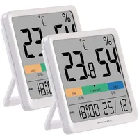 Pearl 2er-Set Thermo- und Hygrometer, Komfort-Anzeige, Uhrzeit und Wecker