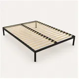ibonto Bettgestell Metallbett mit Holzlattenrost, stabiles Bettgestell, Schwarz (1 Bettgestell inklusive Holzlattenrost) 140 cm