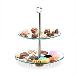 relaxdays Etagere Etagere 2 Etagen, Glas silberfarben