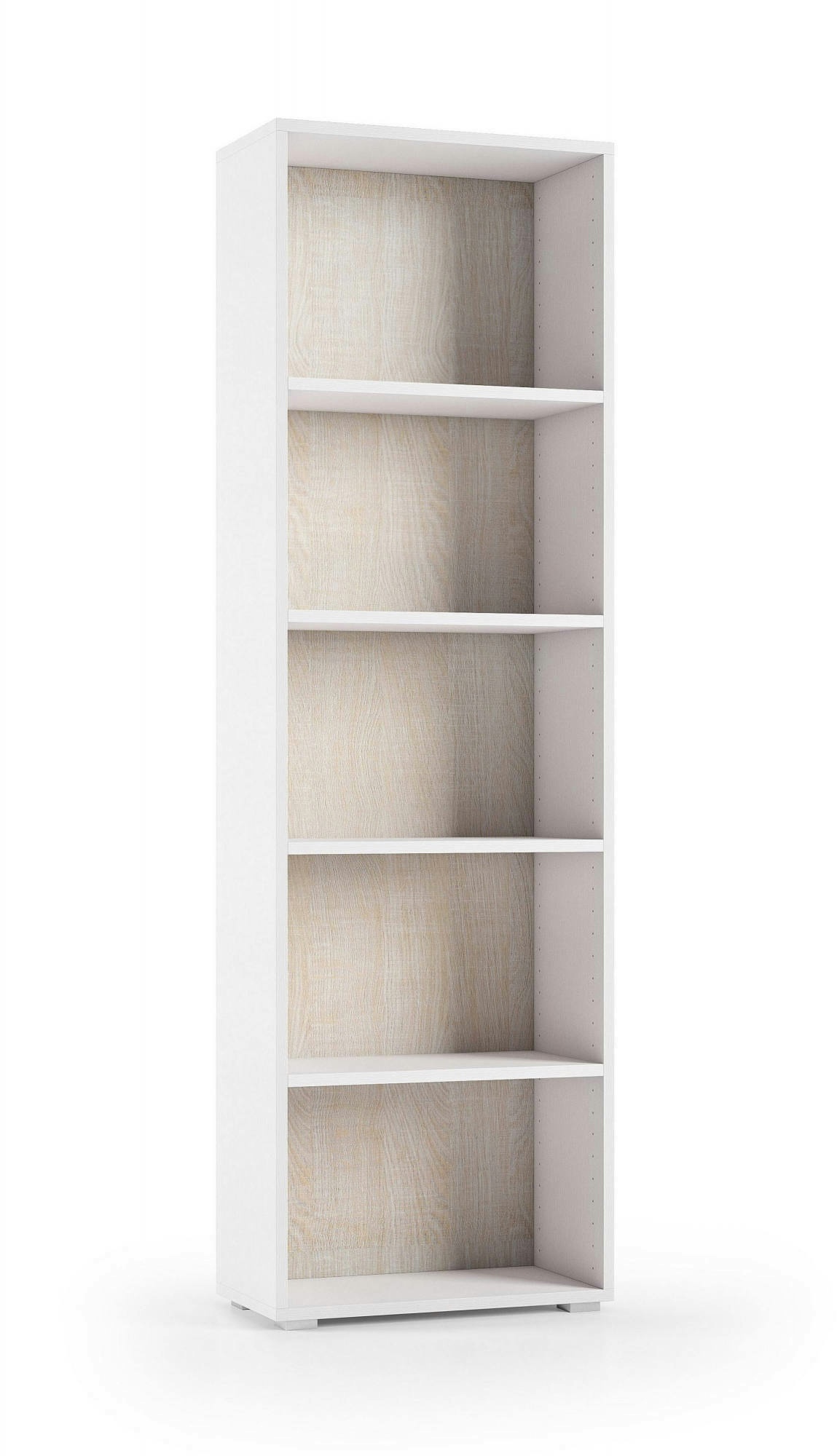 Dmora Bücherregal Girasole, Bibliothek mit 4 verstellbaren Einlegeböden, Bücherregal, Schrankwand mit Regalen, 60x30h195 cm, Weiß und Eiche
