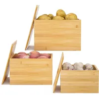 Elinium Kartoffel- und Zwiebelaufbewahrungsbehälter aus Bambus, 3 Stück, Knoblauch,