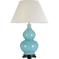 Harbin Gourd 1-flammige Tischlampe mit hohem Empire-Design – Entenblau mit cremefarbenem Schirm