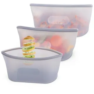 Belle Vous 3x wiederverwendbarer Silikonbeutel für Lebensmittel - 750 ml - BPA-frei - Gefrierbeutel mit Reißverschluss - Gefrierschrank-, spülmaschinen- und mikrowellengeeignet