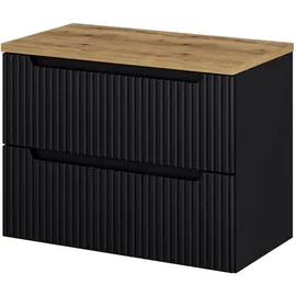 [en.casa] Waschbeckenunterschrank, Waschtischunterschrank, Skelbolu 80x60x40 cm Schwarz/Eiche