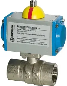 Riegler Messingkugelhahn, pneumat. Stellantrieb doppeltwirk., Rp3/4 L=133