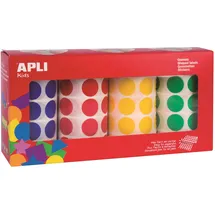 Apli Kids Runde Farbaufkleber 4 Rollen 20 mm Gelb/Blau/Rot/Grün