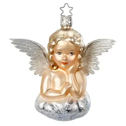 Inges Glas Christbaumschmuck Engel Glas 11 cm beige