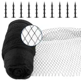 Oungy 4.5x10m Teichnetz Feinmaschig, Schwarz Vogelschutznetz (20x20mm), Witterungs & UV Beständig Taubennetz Balkon, Vogelnetz 19g/m2, Netz Feinmaschig mit 10 Bodenanker, Vogelnetze Vogelschutznetz