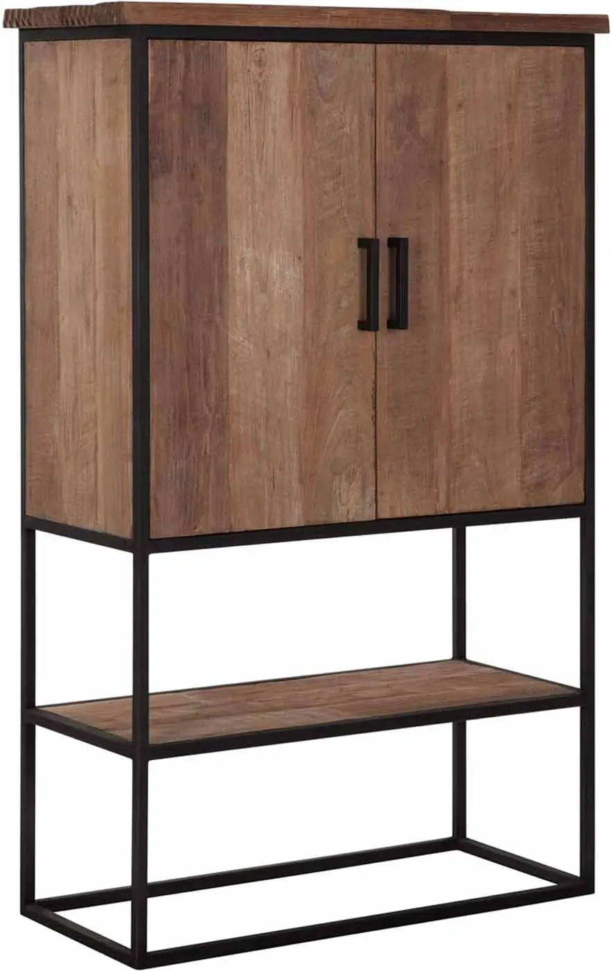 Schrank Beam aus Teakholz, Industrial Design mit 2 Türen, Natur, Metallgestell, 90x40x140 cm