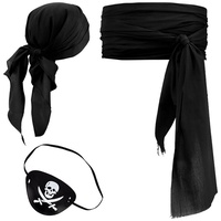 GalaxyCat Piraten-Kostüm Piraten Kostüm Set mit Kopftuch, Piratenschärpe & Augenklappe Schwarz schwarz