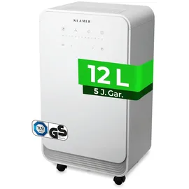 Klamer Luftentfeuchter elektrisch 12L, 100m3 Luftumwälzung pro Stunde, 280W starker Raumentfeuchter, Entfeuchter mit bis zu 2 Liter Fassungsvermögen