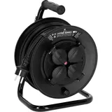 Adam Hall Cables 3 STAR CD 25 PWR - Netzkabeltrommel, 4 x Schuko IP44 H05RR-F, schwarz, 25m, für außen 4x Schutzkontaktsteckdose